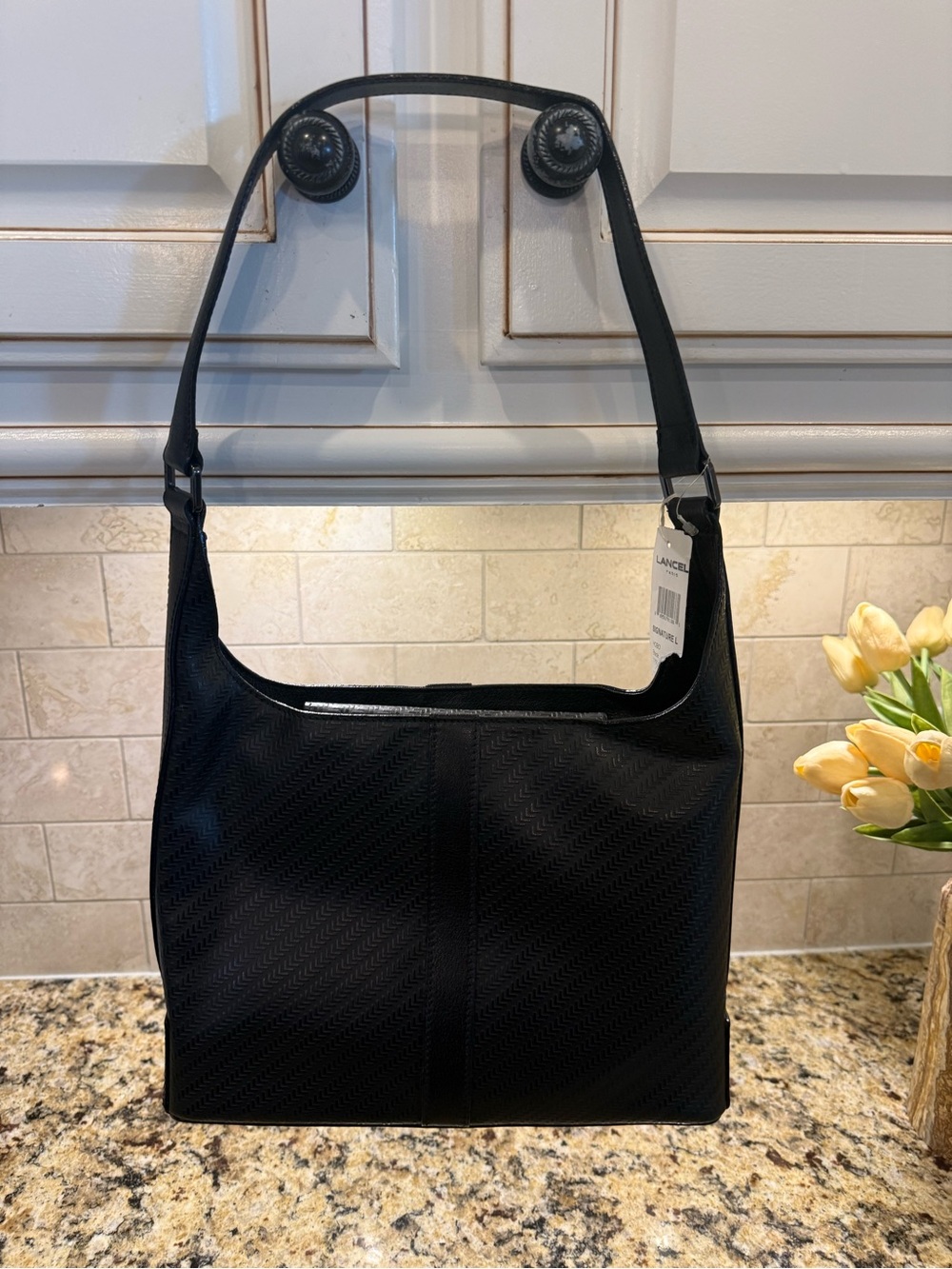 Black Hobo Leather Shoulder Bag by LANCEL